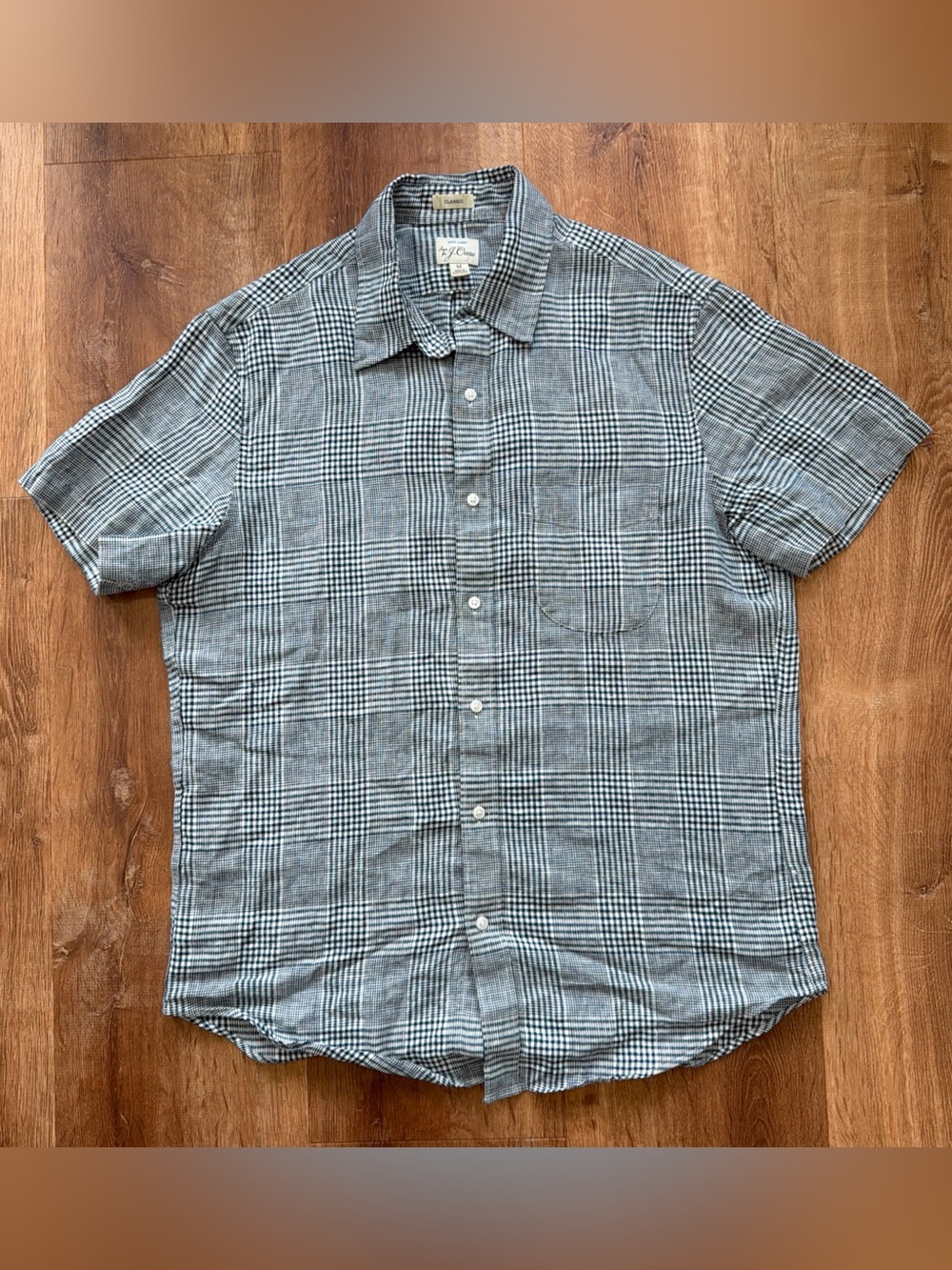 J. Crew 100% Linen Shirt Men’s M Blue Glenn Plaid Short-Sleeve Button-Up Beach